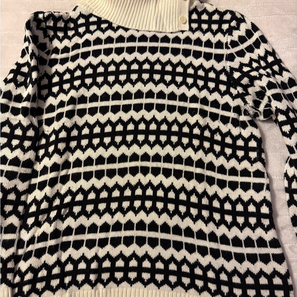 Talbots Black and White Geometric Turtleneck Sweater